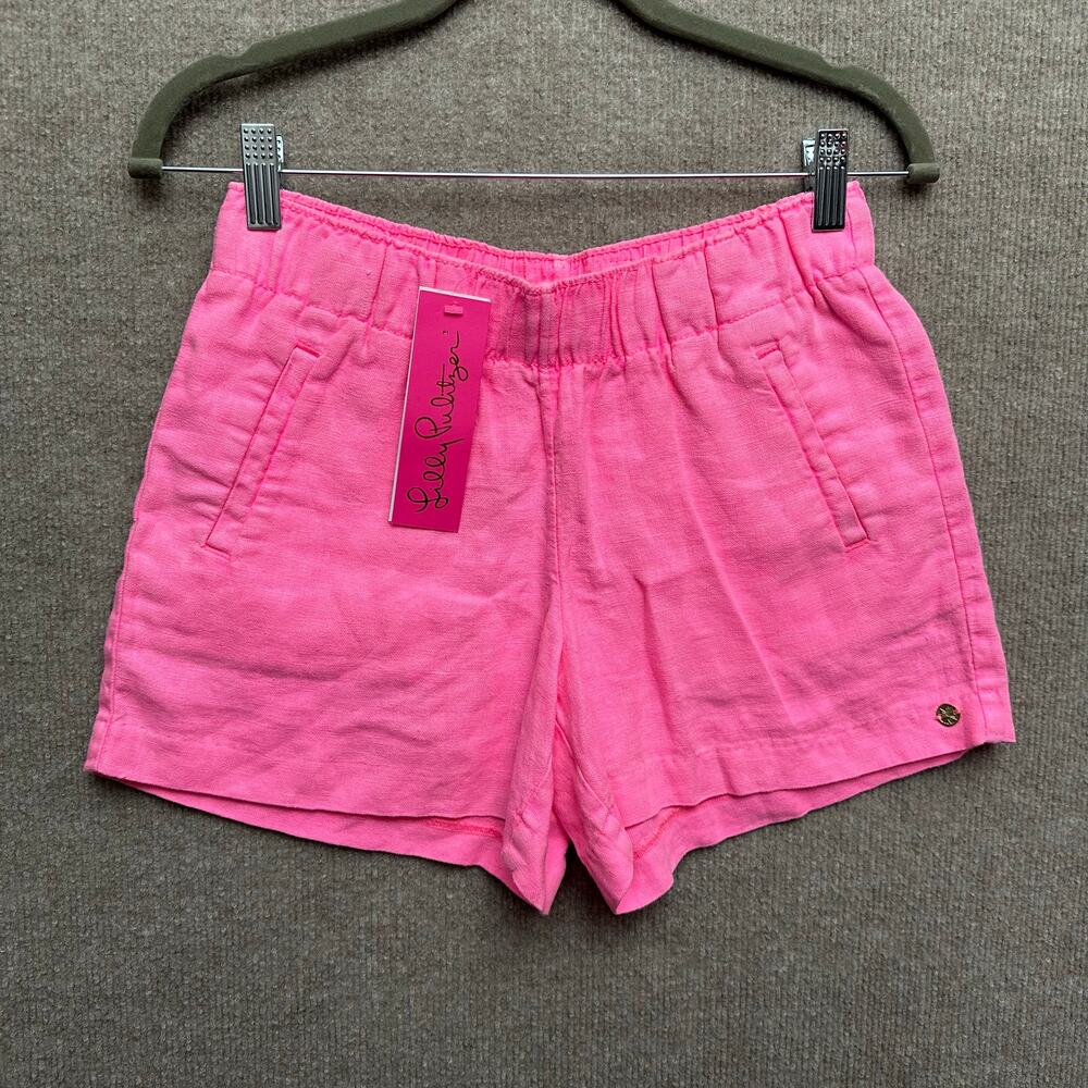 Lilly Pulitzer Lilo Pull On Linen Shorts Neon Hot Pink NWT Size XS Barbiecore